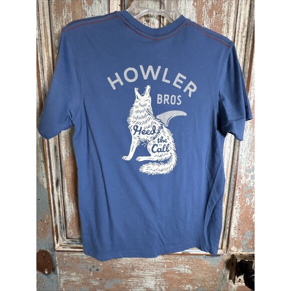 Howler Bros Men's Small Pocket T Shirt  Blue Graphic Print Double Side - Picture 5 of 5